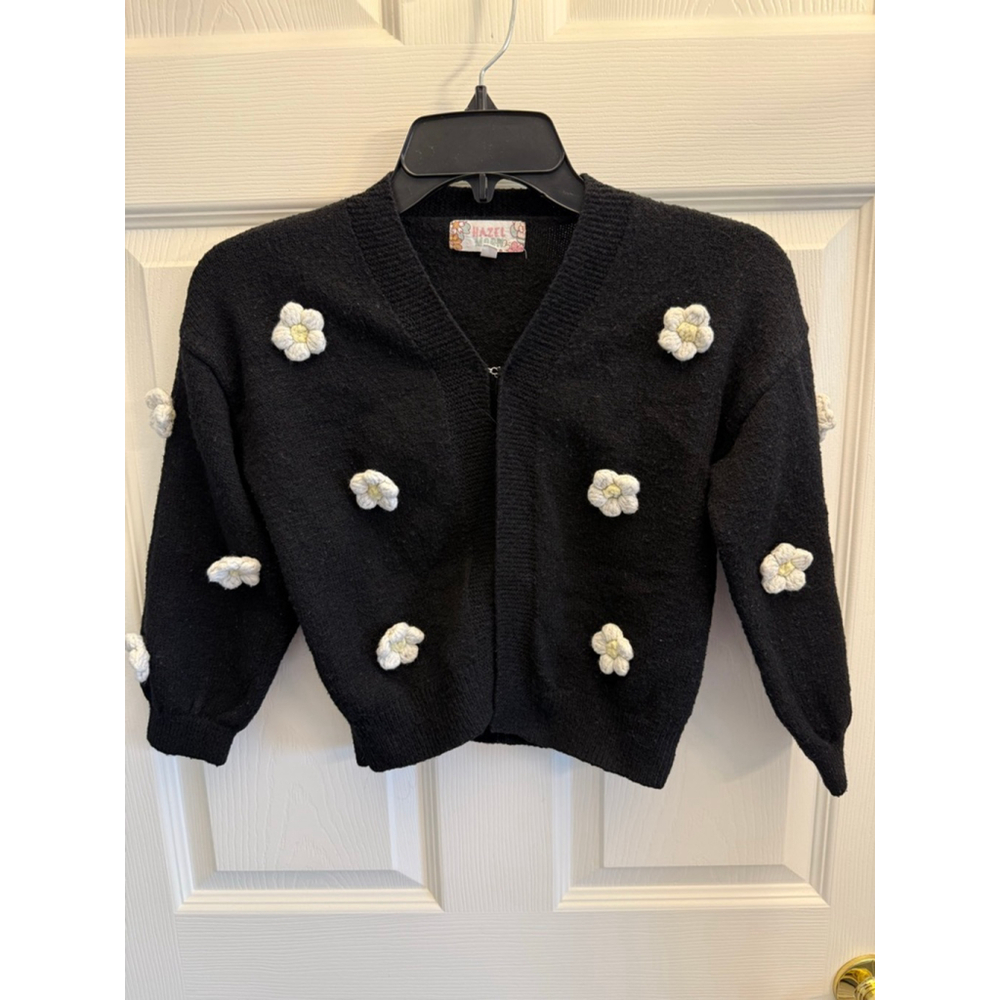 Hazel Moon Black daisy cardigan girls size 7/8